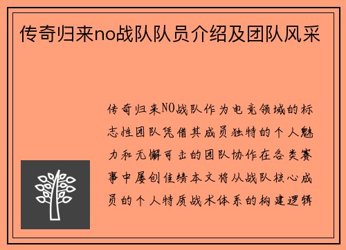 传奇归来no战队队员介绍及团队风采