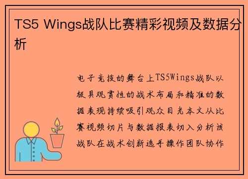 TS5 Wings战队比赛精彩视频及数据分析