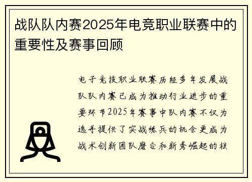 战队队内赛2025年电竞职业联赛中的重要性及赛事回顾